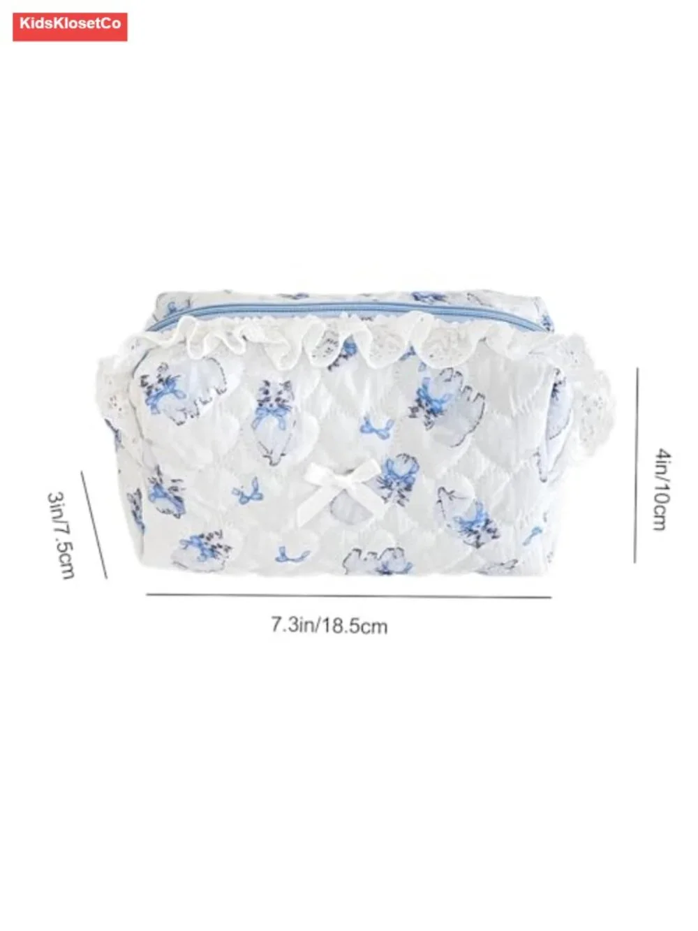 Quilted Makeup Bag Cosmetic Pouch Cute Bow Floral Travel Organizer Toiletry Bag